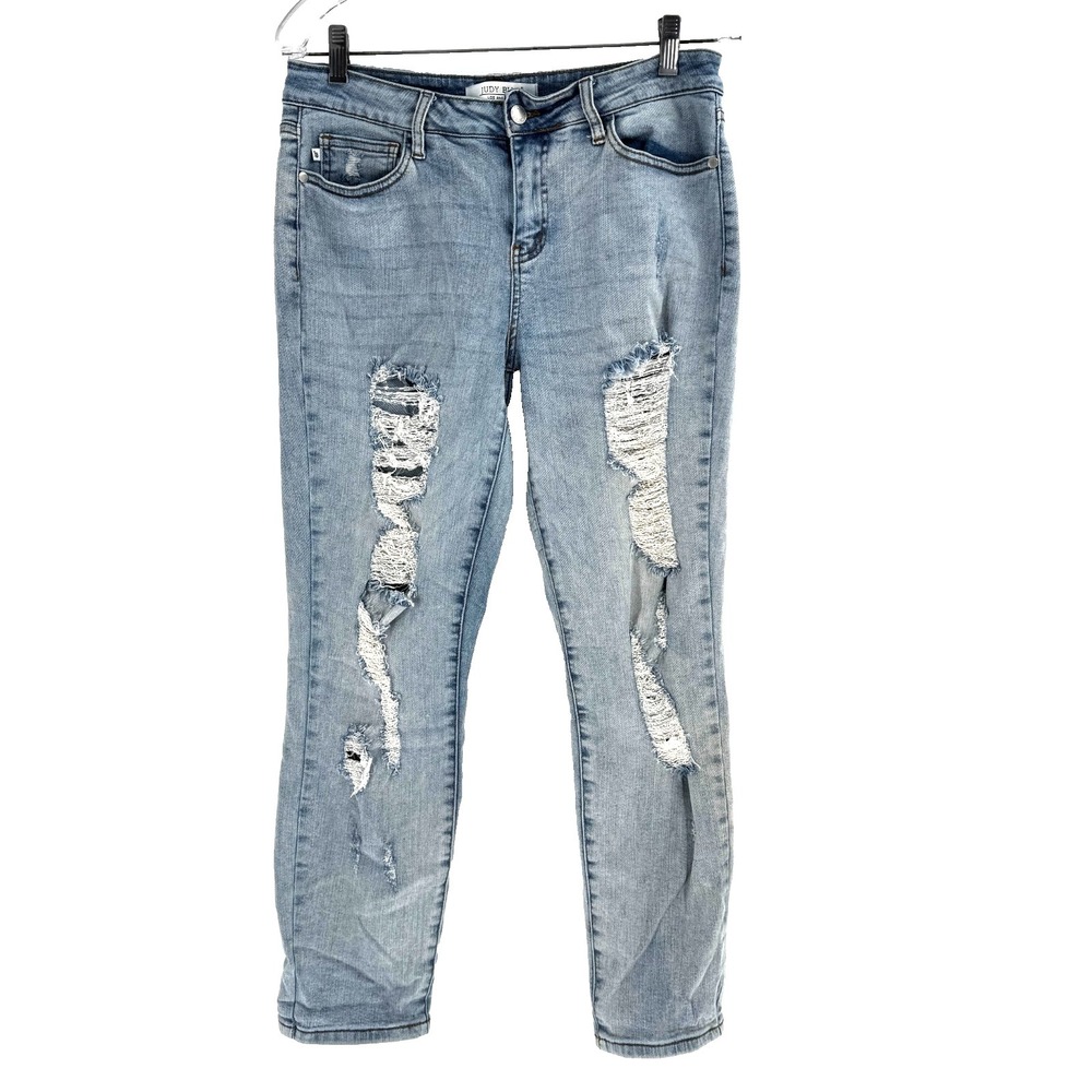 Judy Blue Distressed Boyfriend Jeans Women's Size 9 High Rise Stretch‎ Destroyed